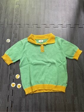 Oeuf kids knit green short sleeves polo shirt